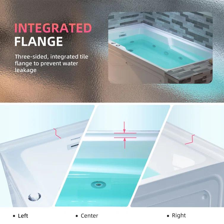 60" x 30" Whirlpool Heated Rectangular Alcove Acrylic Bathtub with Chrome/Matte Black Drain and Overflow