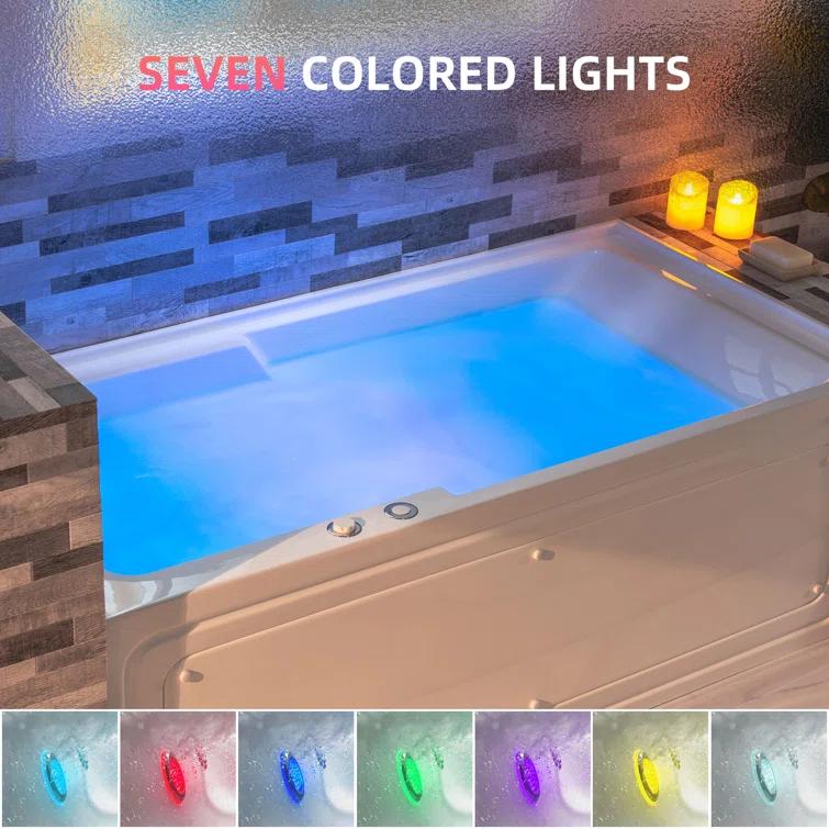 60" x 30" Whirlpool Heated Rectangular Alcove Acrylic Bathtub with Chrome/Matte Black Drain and Overflow