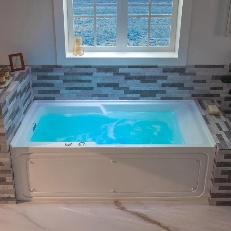 60" x 30" Whirlpool Heated Rectangular Alcove Acrylic Bathtub with Chrome/Matte Black Drain and Overflow