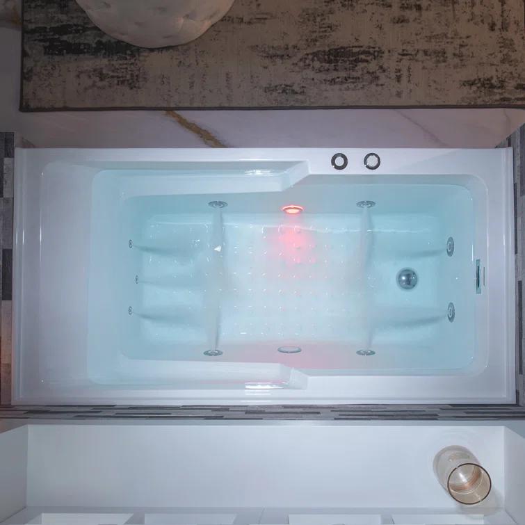 60" x 30" Whirlpool Heated Rectangular Alcove Acrylic Bathtub with Chrome/Matte Black Drain and Overflow