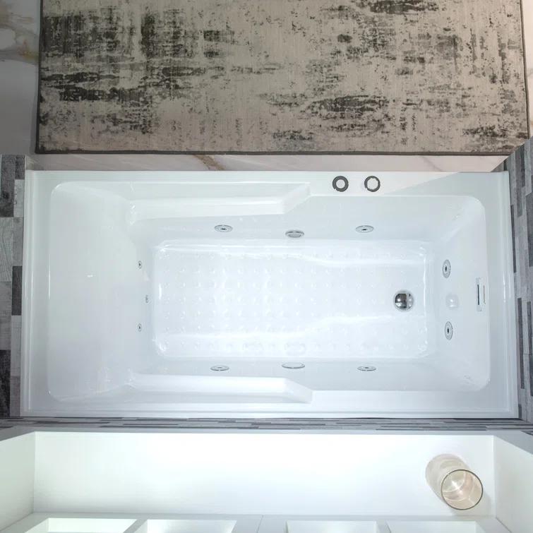 60" x 30" Whirlpool Heated Rectangular Alcove Acrylic Bathtub with Chrome/Matte Black Drain and Overflow