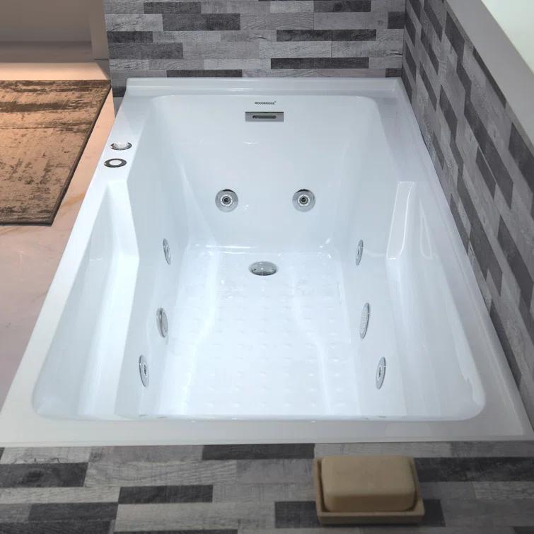 60" x 30" Whirlpool Heated Rectangular Alcove Acrylic Bathtub with Chrome/Matte Black Drain and Overflow