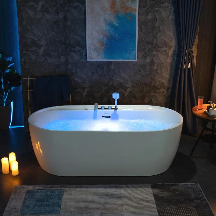 72" x 35.4" Whirlpool and Air Bath Heated Soaking Combination Tub with Tub Filler