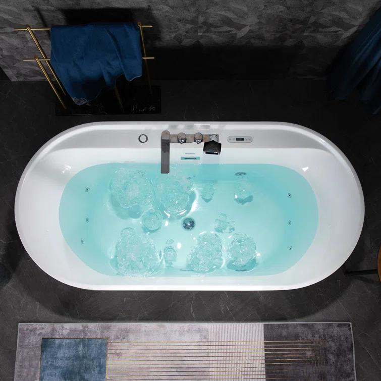 72" x 35.4" Whirlpool and Air Bath Heated Soaking Combination Tub with Tub Filler