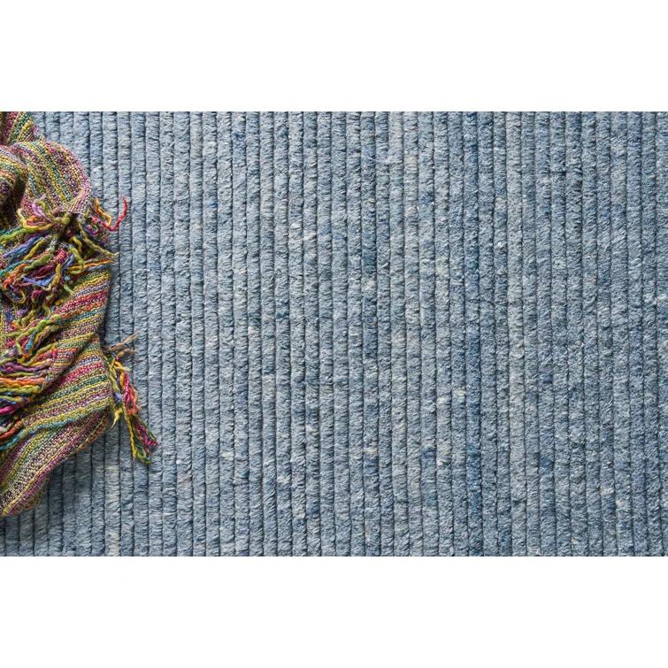 Kaza Rectangle Striped Hand Loomed Wool Area Rug in Blue