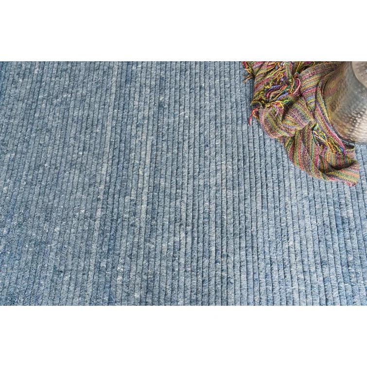 Kaza Rectangle Striped Hand Loomed Wool Area Rug in Blue