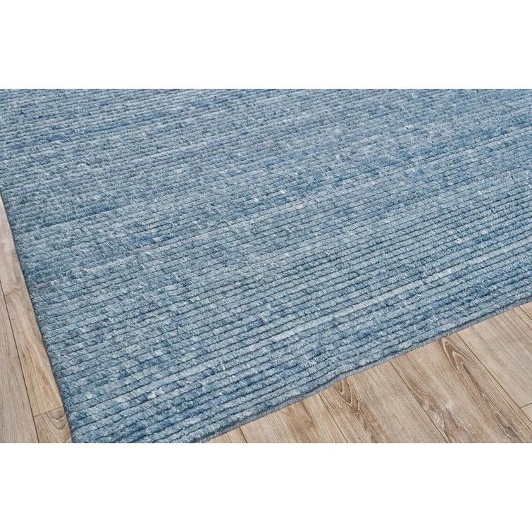 Kaza Rectangle Striped Hand Loomed Wool Area Rug in Blue