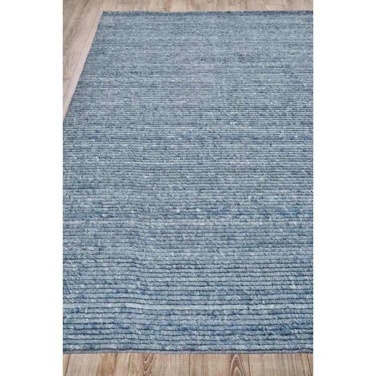 Kaza Rectangle Striped Hand Loomed Wool Area Rug in Blue
