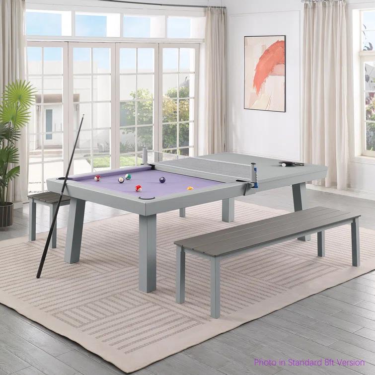 Oasis Outdoor/Indoor Slate Dining Pool Table w/ 2 Benches & Accessories