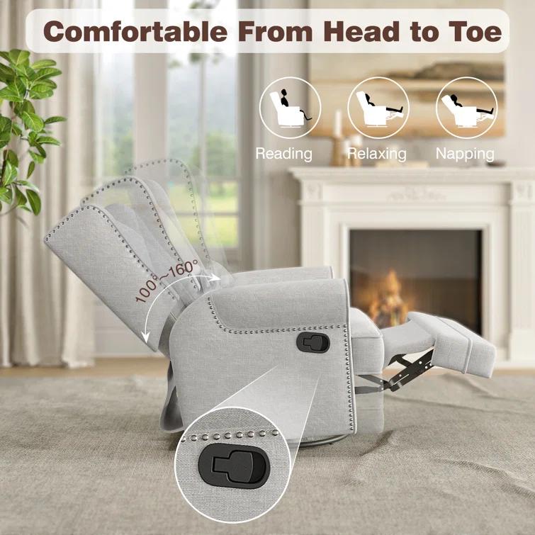 34" Wide Swivel Rocking Nursery Recliner Comfortable Upholstered Glider