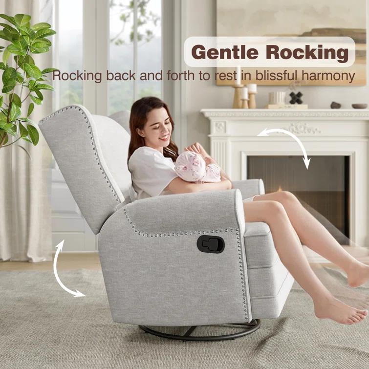 34" Wide Swivel Rocking Nursery Recliner Comfortable Upholstered Glider