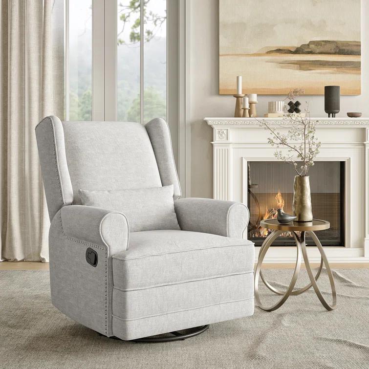 34" Wide Swivel Rocking Nursery Recliner Comfortable Upholstered Glider