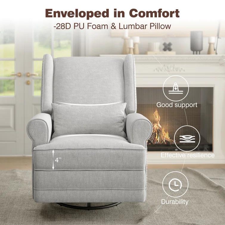 34" Wide Swivel Rocking Nursery Recliner Comfortable Upholstered Glider