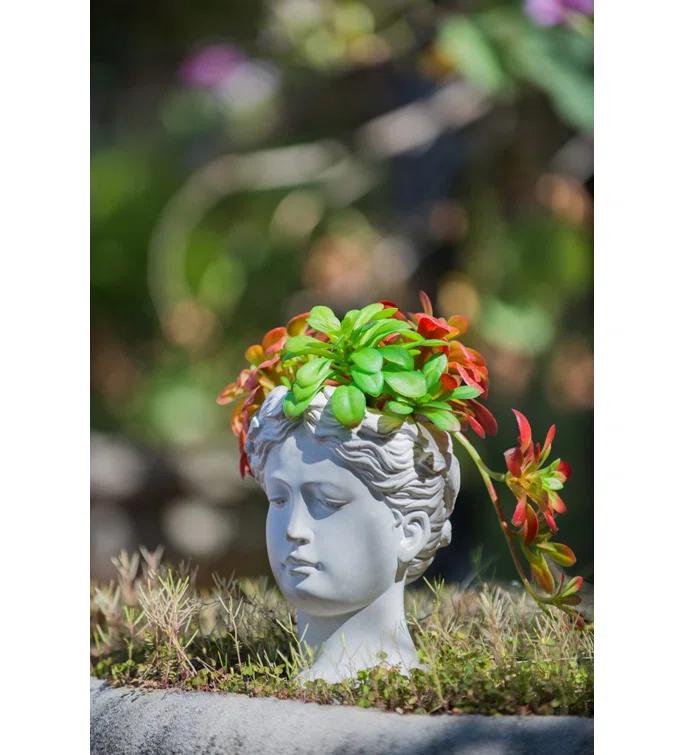 White Cement Bust Table Vase Set