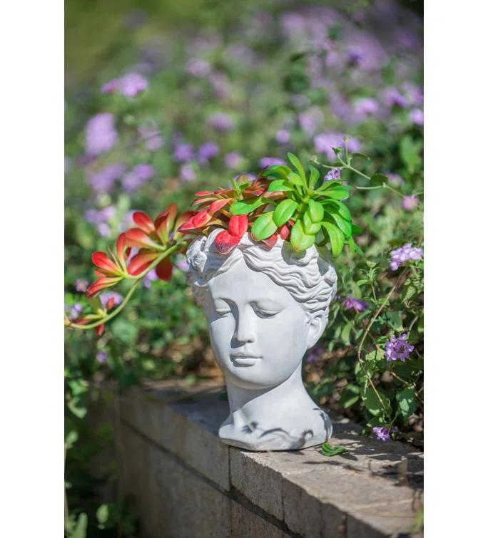 White Cement Bust Table Vase Set