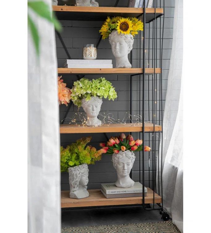 White Cement Bust Table Vase Set