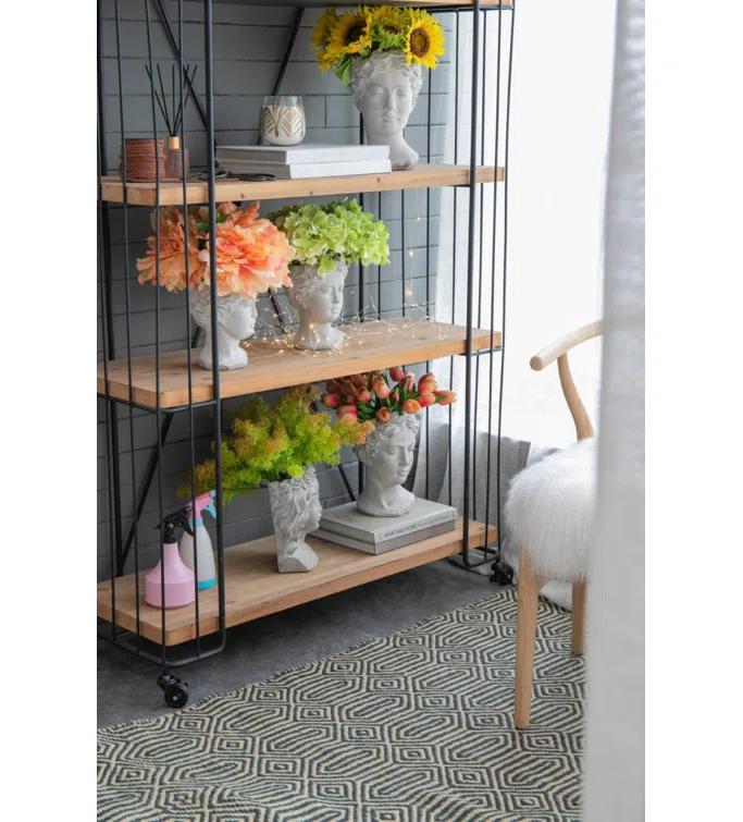 White Cement Bust Table Vase Set