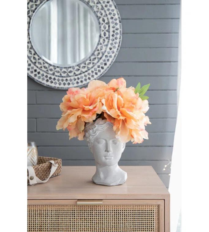 White Cement Bust Table Vase Set