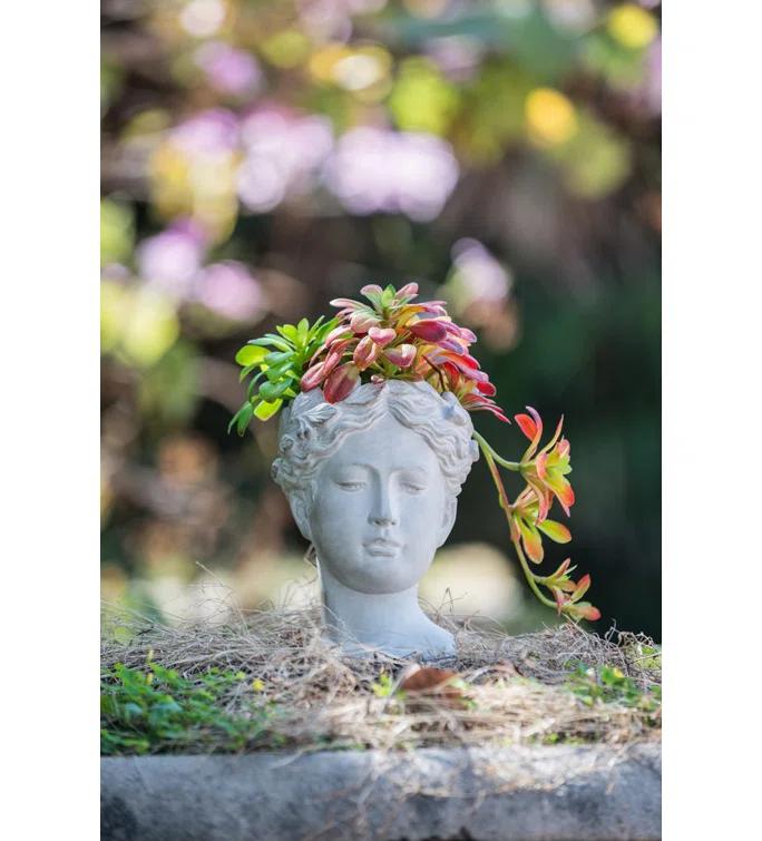 White Cement Bust Table Vase Set