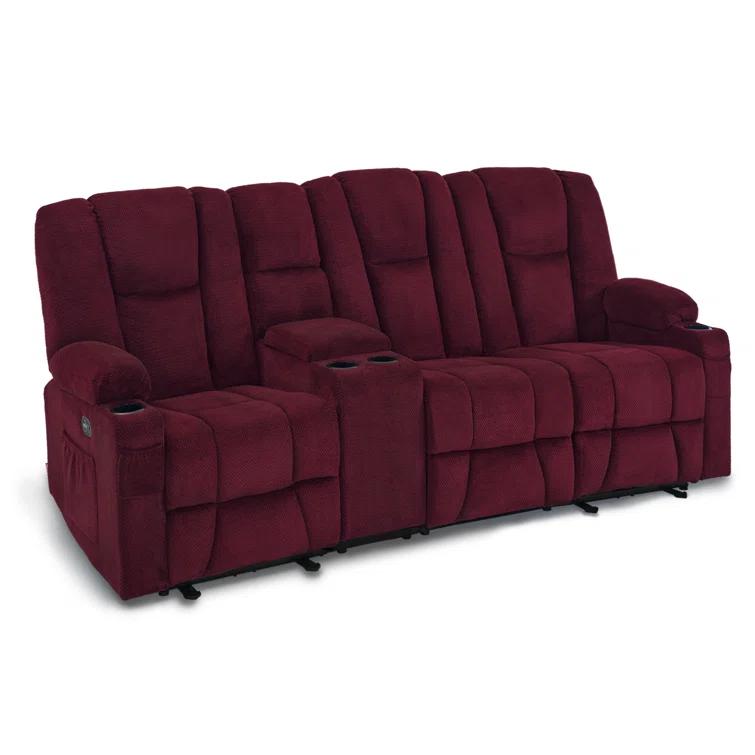 Power Reclining Sofa with Heat and Massage, USB Ports, Cup Holders, 3-Seat Dual Recliner Sofa