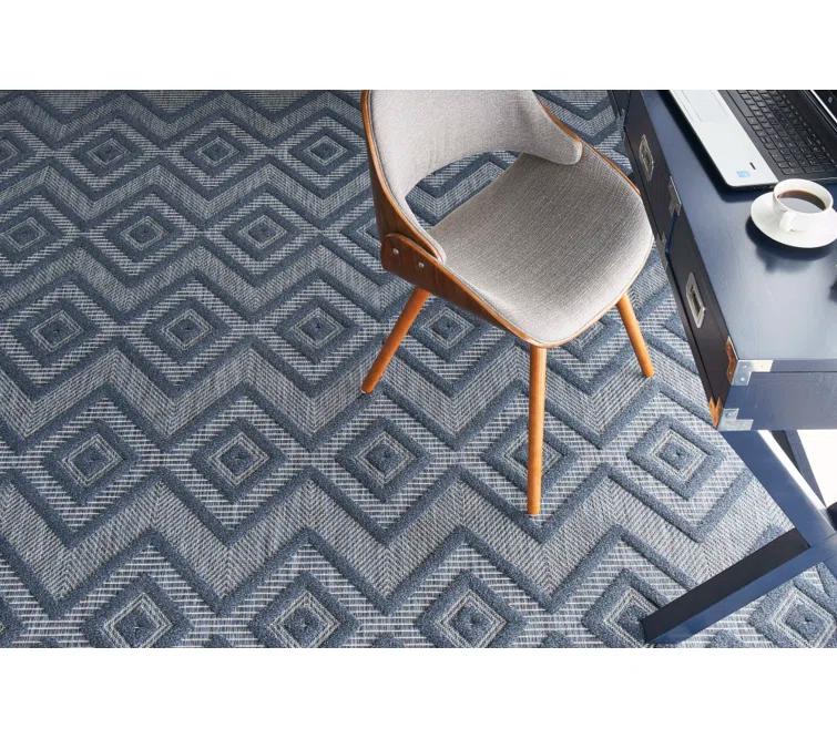 Foundry Select Versatile Diamond Navy Blue Indoor/Outdoor Area Rug