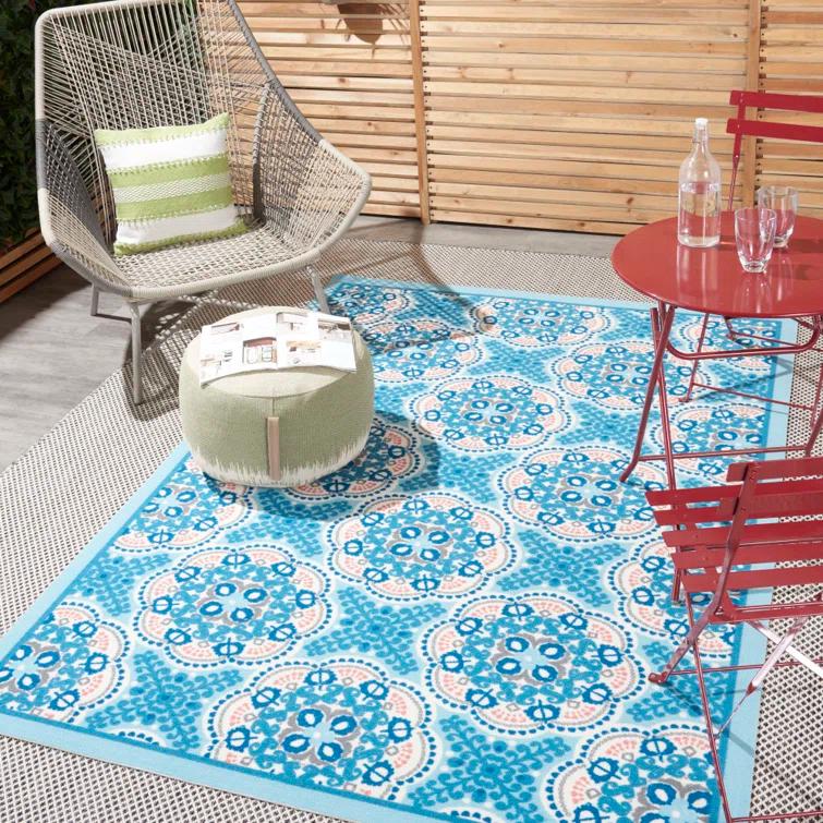 Floral Blue Outdoor Area Rug
