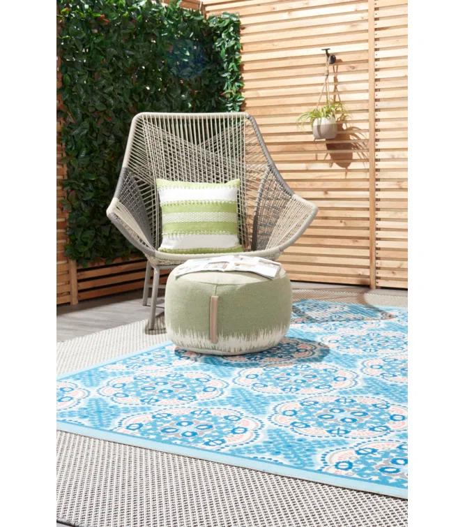 Floral Blue Outdoor Area Rug