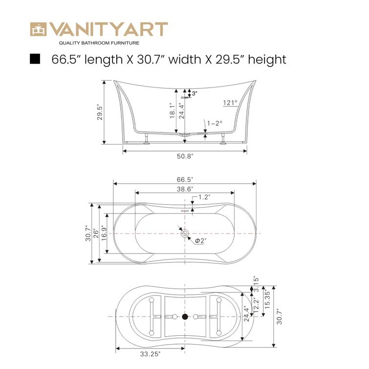 67" x 31" Freestanding Soaking Bathtub