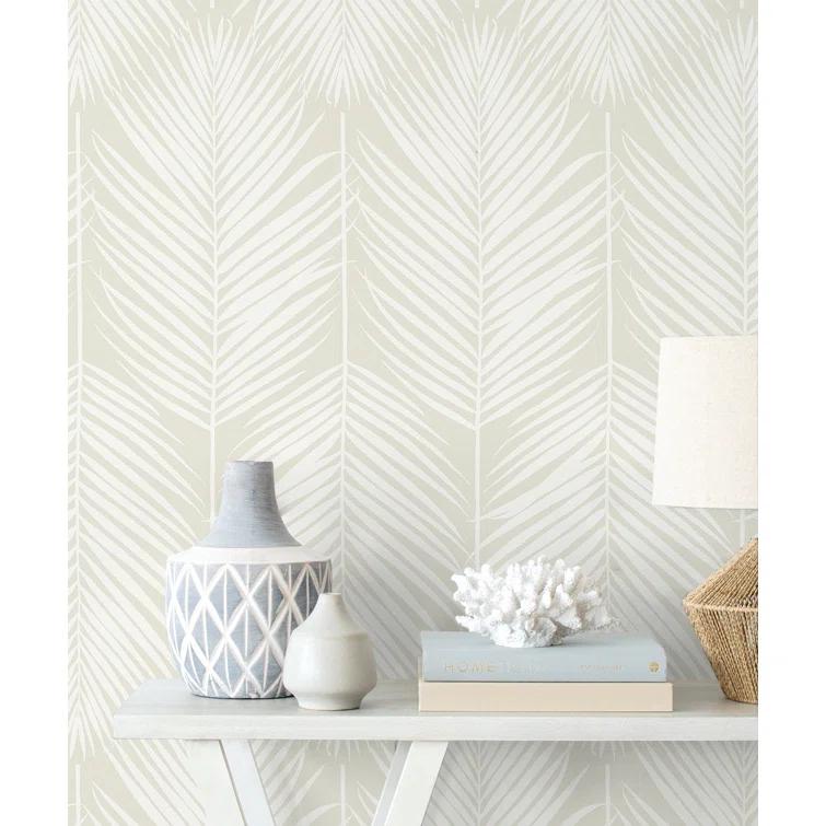 NextWall Palm Silhouette Peel and Stick Wallpaper Light Beige: Vinyl, Self-Adhesive, Botanical Leaf Pattern, 30.75 Sq Ft Coverage