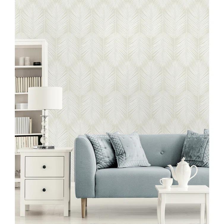 NextWall Palm Silhouette Peel and Stick Wallpaper Light Beige: Vinyl, Self-Adhesive, Botanical Leaf Pattern, 30.75 Sq Ft Coverage