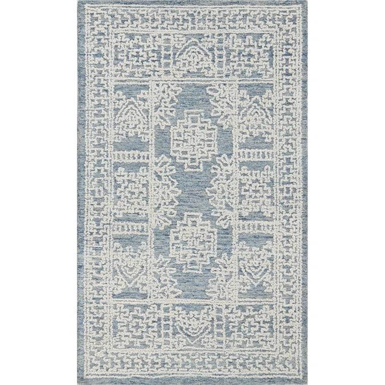 Hardanger Oriental Hand Tufted Wool Area Rug in Denim/White