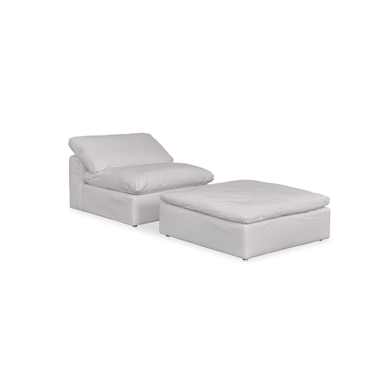 White Performance Fabric Transitional Ottoman