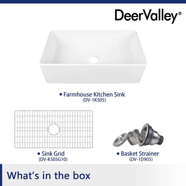 Grove 33" L X 18" W Rectangular Single Bowl Fireclay Farmhouse Kitchen Sink with Grid and Strainer