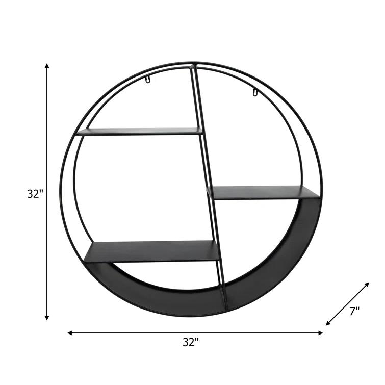 Latitude Run® Modern Metal Wall Shelf with Round Geometric Frame and Tiered Open Storage