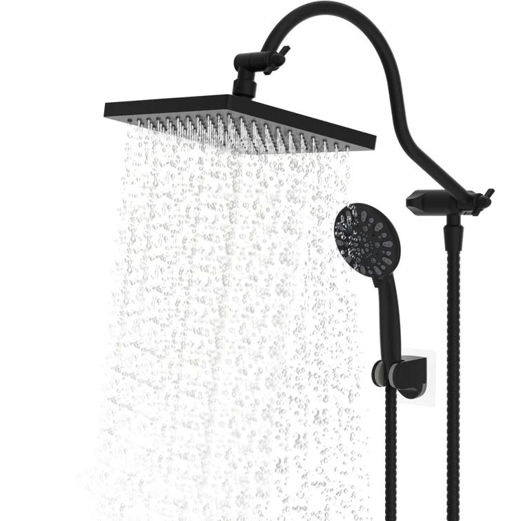 Hibbent 8 Inch Metal Rainfall Shower Head/Handheld Showerhead Combo SCW01-HS070-AS080-MB