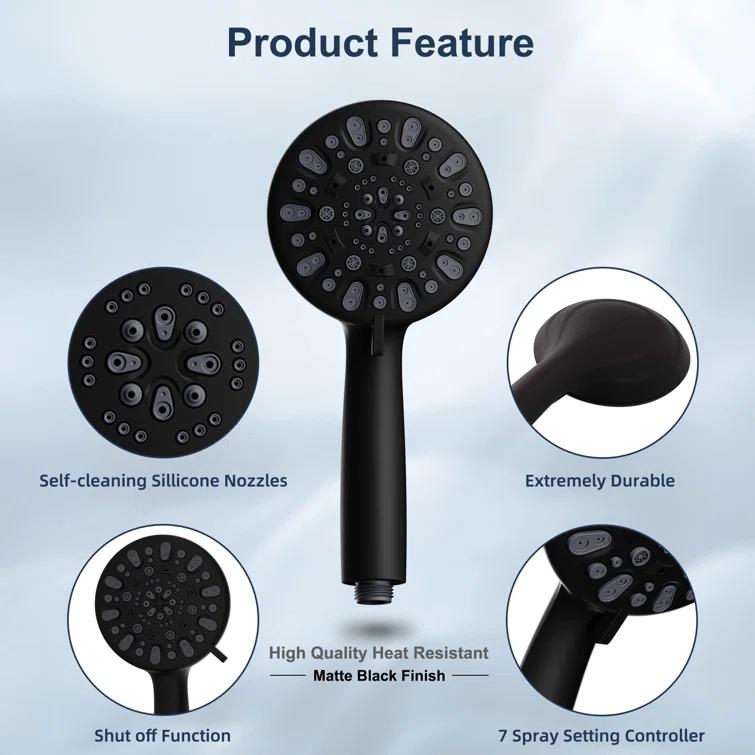 Hibbent 8 Inch Metal Rainfall Shower Head/Handheld Showerhead Combo SCW01-HS070-AS080-MB