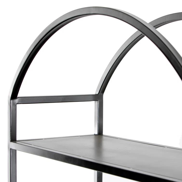 Modern Arched Black Iron Etagere Bookcase 39.5" W