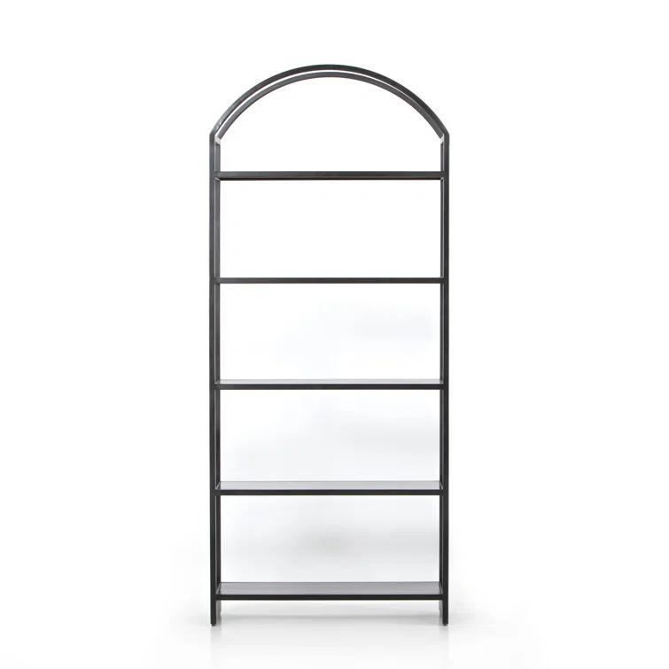 Modern Arched Black Iron Etagere Bookcase 39.5" W