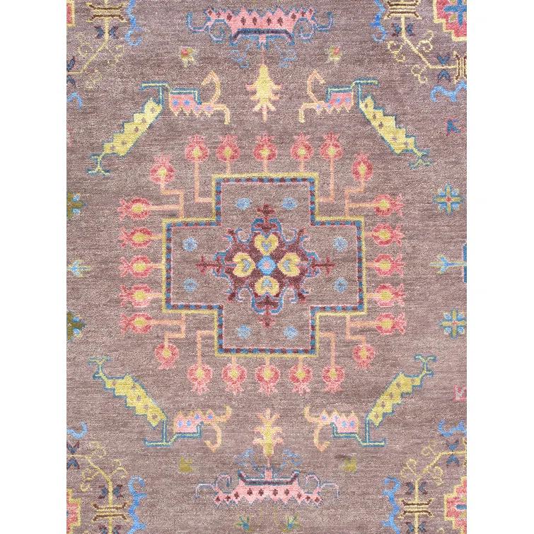 Pasargad Khotan Southwestern Hand-Knotted Rectangle 10'1" x 14' Wool Area Rug in Gray/Rose/Blue