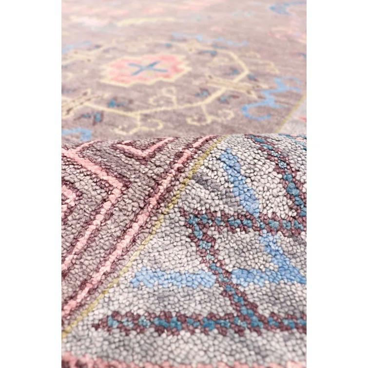 Pasargad Khotan Southwestern Hand-Knotted Rectangle 10'1" x 14' Wool Area Rug in Gray/Rose/Blue