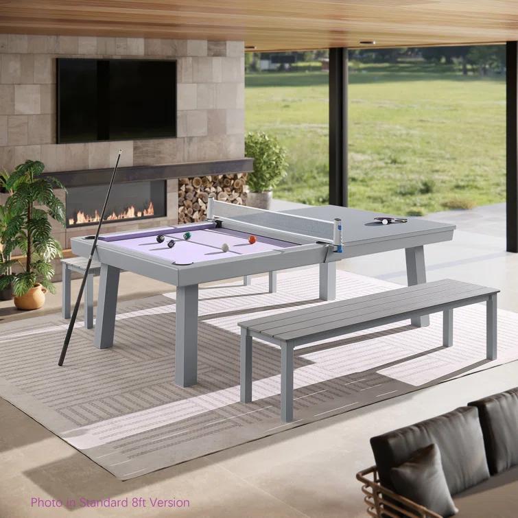 Oasis Outdoor/Indoor Slate Dining Pool Table w/ 2 Benches & Accessories