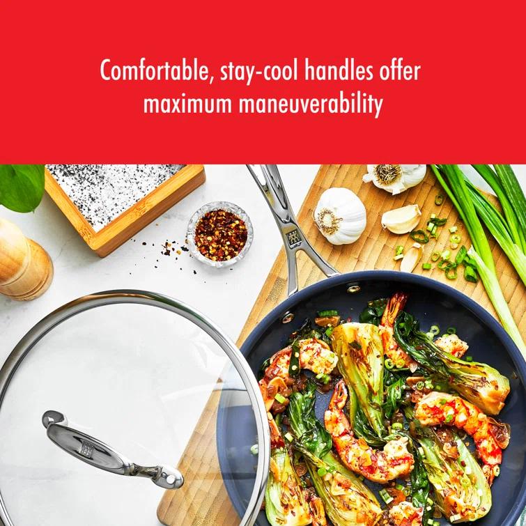 ZWILLING Clad CFX 9.5-inch Stainless Steel Ceramic Nonstick Fry Pan with Lid