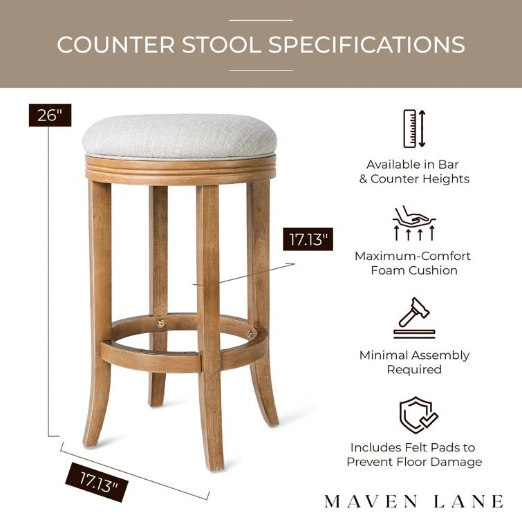 Maven Lane Maven Lane Eva Stool with Fabric Upholstery