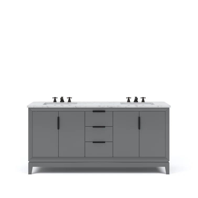 Elizabeth 72" Cashmere Grey Double Sink Freestanding Bathroom Vanity with Marble Top
