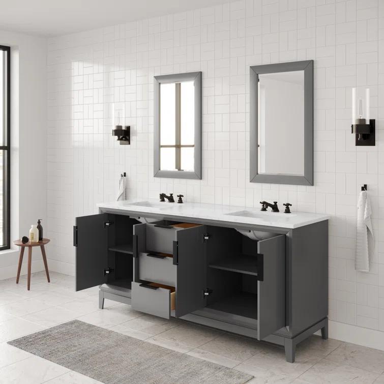 Elizabeth 72" Cashmere Grey Double Sink Freestanding Bathroom Vanity with Marble Top