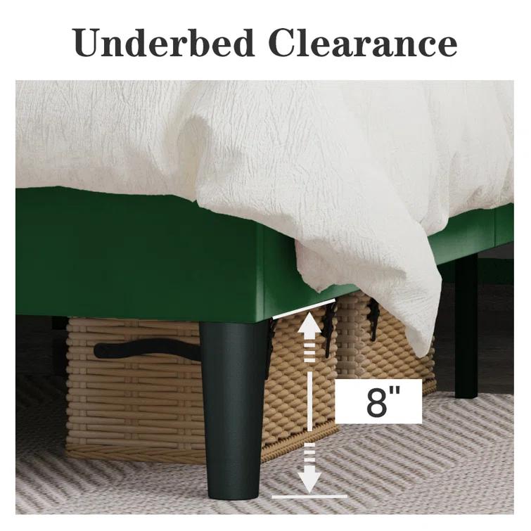 Candler Velvet Upholstered Platform Bed with Wingback Headboard and Wooden Slats