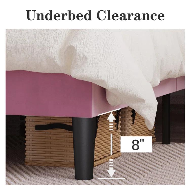 Candler Velvet Upholstered Platform Bed with Wingback Headboard and Wooden Slats