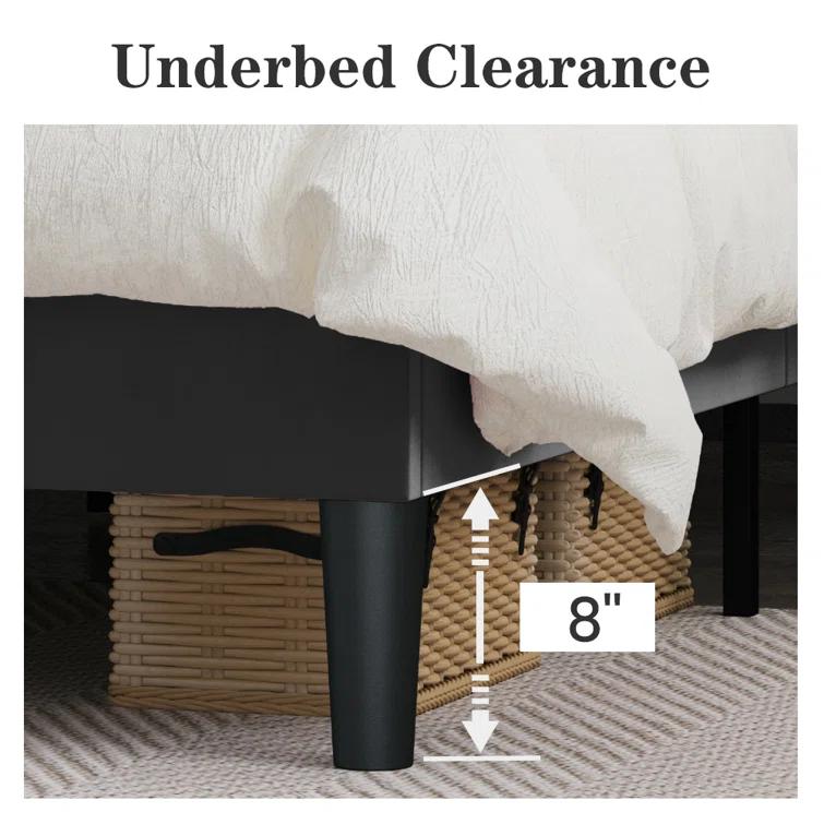 Candler Velvet Upholstered Platform Bed with Wingback Headboard and Wooden Slats