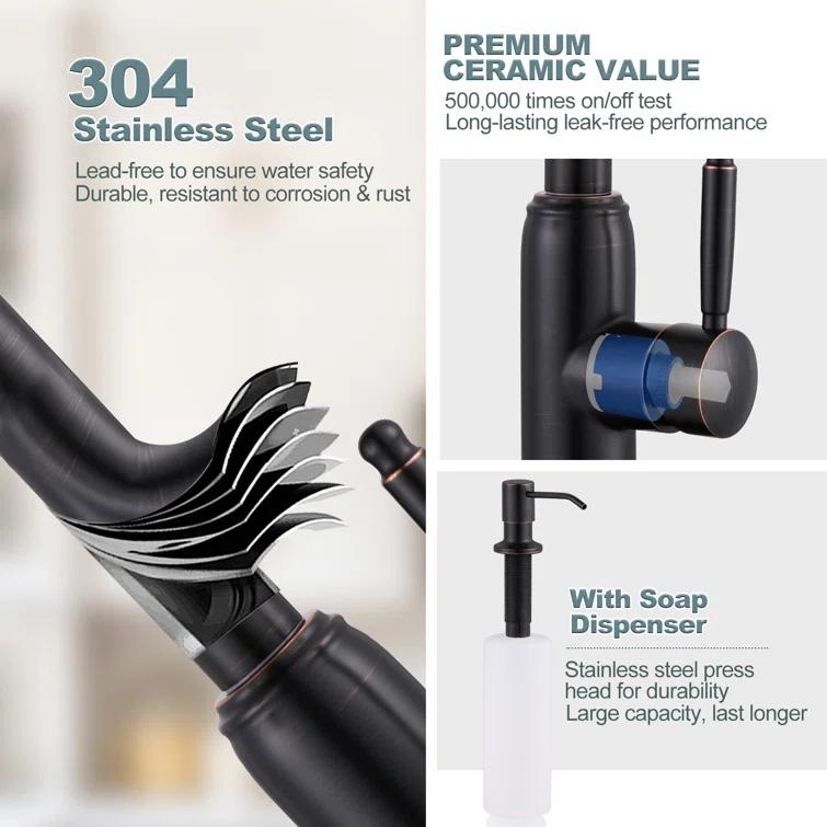 WOWOW 2310101RB-S WOWOW Pull Down Kitchen Faucet with Soap Dispenser