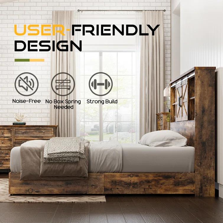 Tryston Sherell Wooden Bookcase Bed Frame